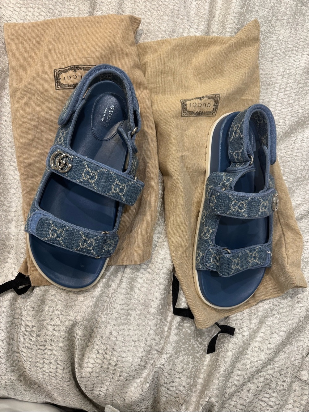 Gucci GG Canvas Double-Strap Sandals – Blue Denim 41, worn twice